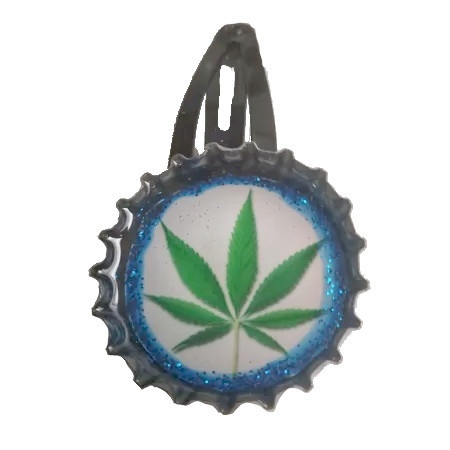 cannabisleafbottlecapbarette